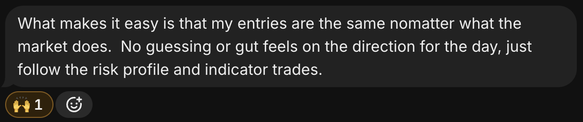 Message from a mentee: my entries are the same no matter what the market does